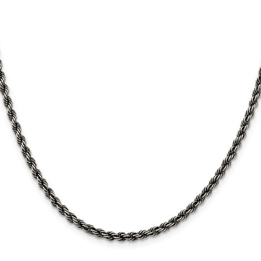 Sterling Silver Ruthenium-plated 3.4mm Rope Chain Necklace