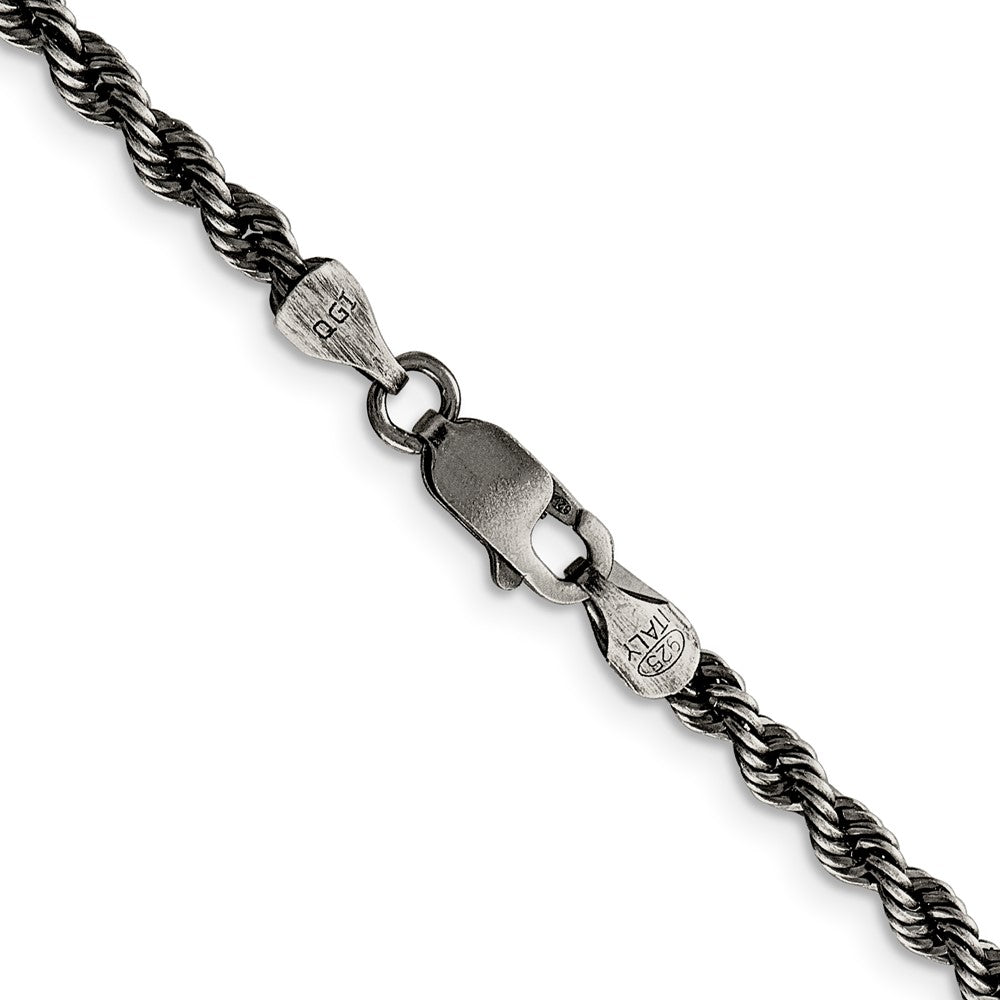 Sterling Silver Ruthenium-plated 3.4mm Rope Chain Necklace