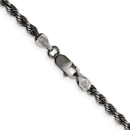 Sterling Silver Ruthenium-plated 3.4mm Rope Chain Necklace