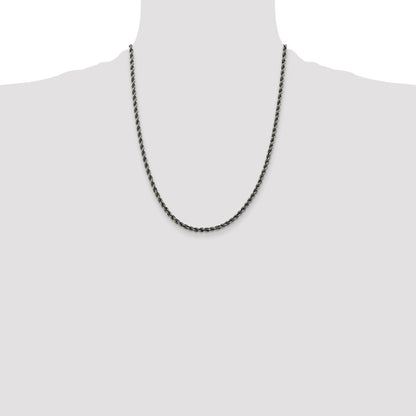 Sterling Silver Ruthenium-plated 3.4mm Rope Chain Necklace