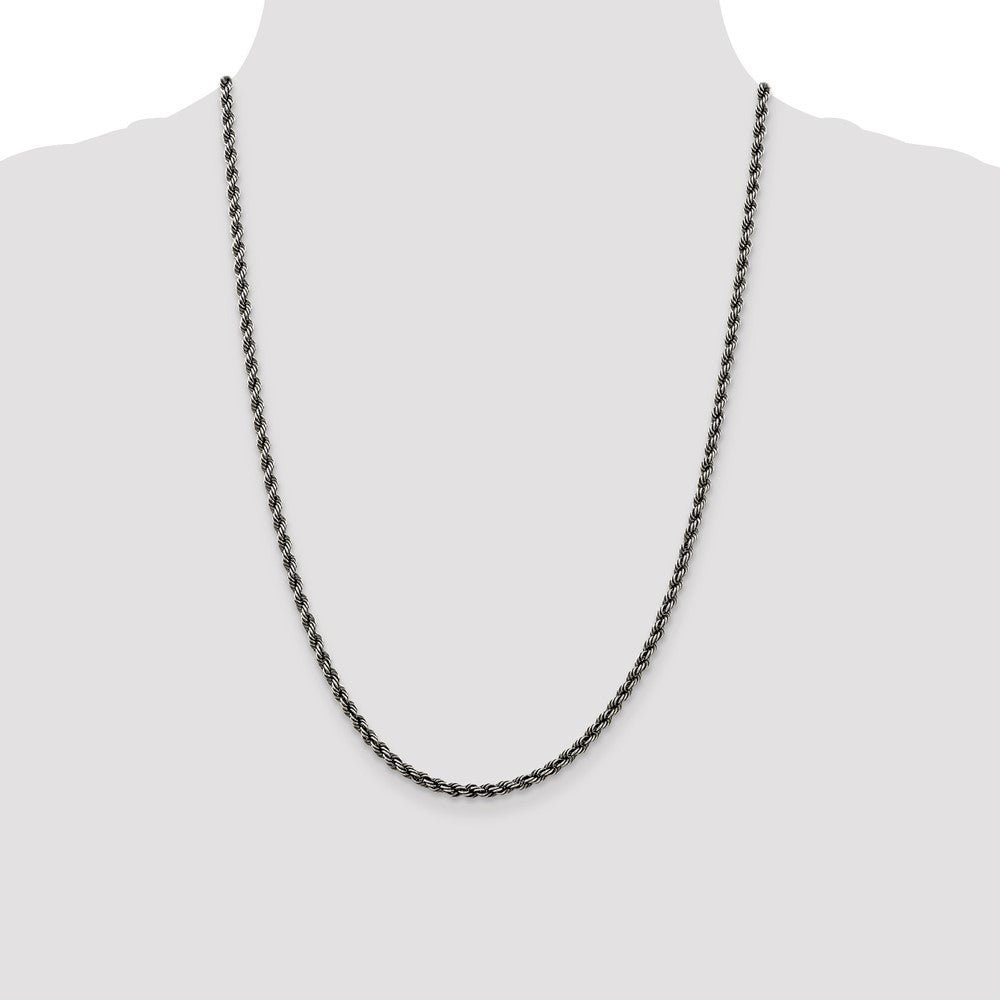 Sterling Silver Ruthenium-plated 3.4mm Rope Chain Necklace