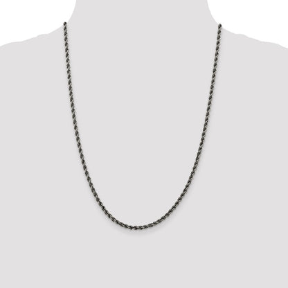 Sterling Silver Ruthenium-plated 3.4mm Rope Chain Necklace