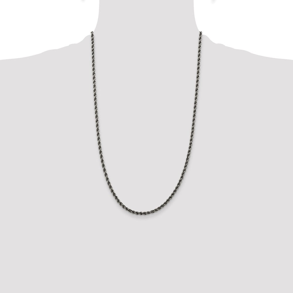 Sterling Silver Ruthenium-plated 3.4mm Rope Chain Necklace