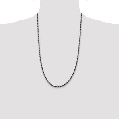Sterling Silver Ruthenium-plated 3.4mm Rope Chain Necklace