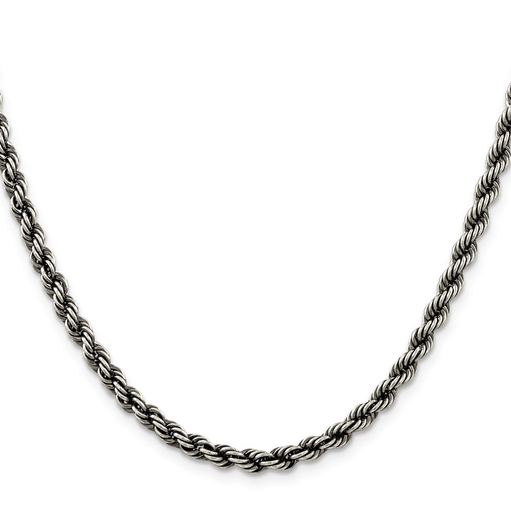 Sterling Silver Ruthenium-plated 4.5mm Rope Chain Necklace