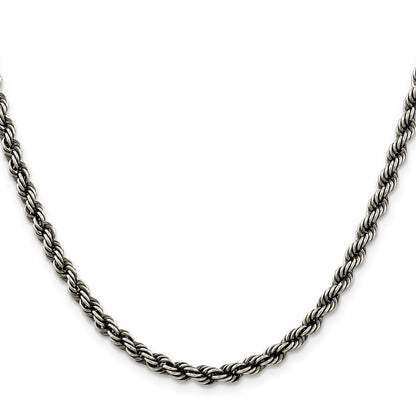 Sterling Silver Ruthenium-plated 4.5mm Rope Chain Necklace