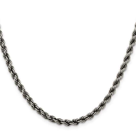 Sterling Silver Ruthenium-plated 4.5mm Rope Chain Necklace
