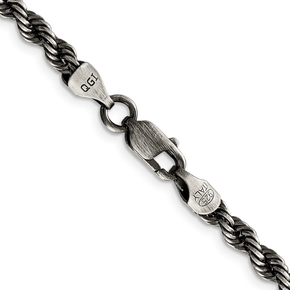 Sterling Silver Ruthenium-plated 4.5mm Rope Chain Necklace