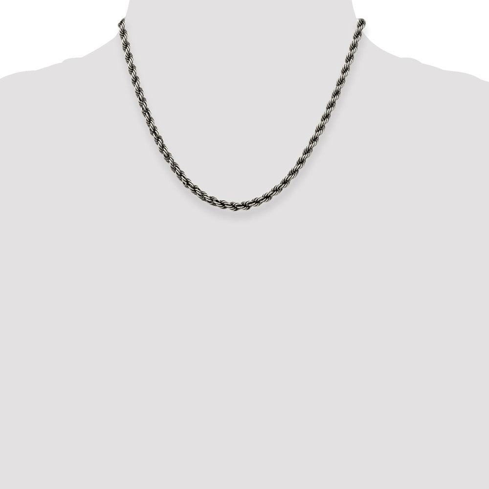 Sterling Silver Ruthenium-plated 4.5mm Rope Chain Necklace