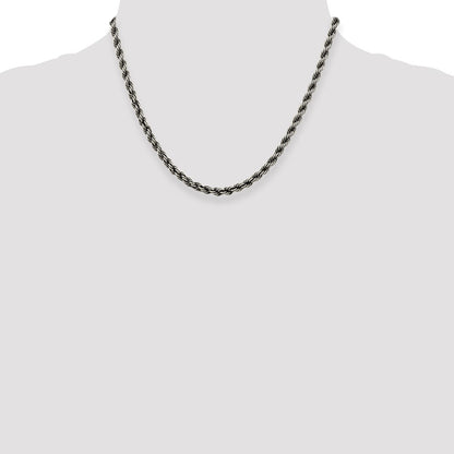 Sterling Silver Ruthenium-plated 4.5mm Rope Chain Necklace