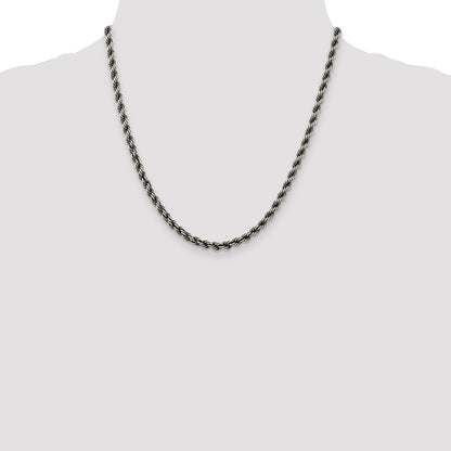 Sterling Silver Ruthenium-plated 4.5mm Rope Chain Necklace