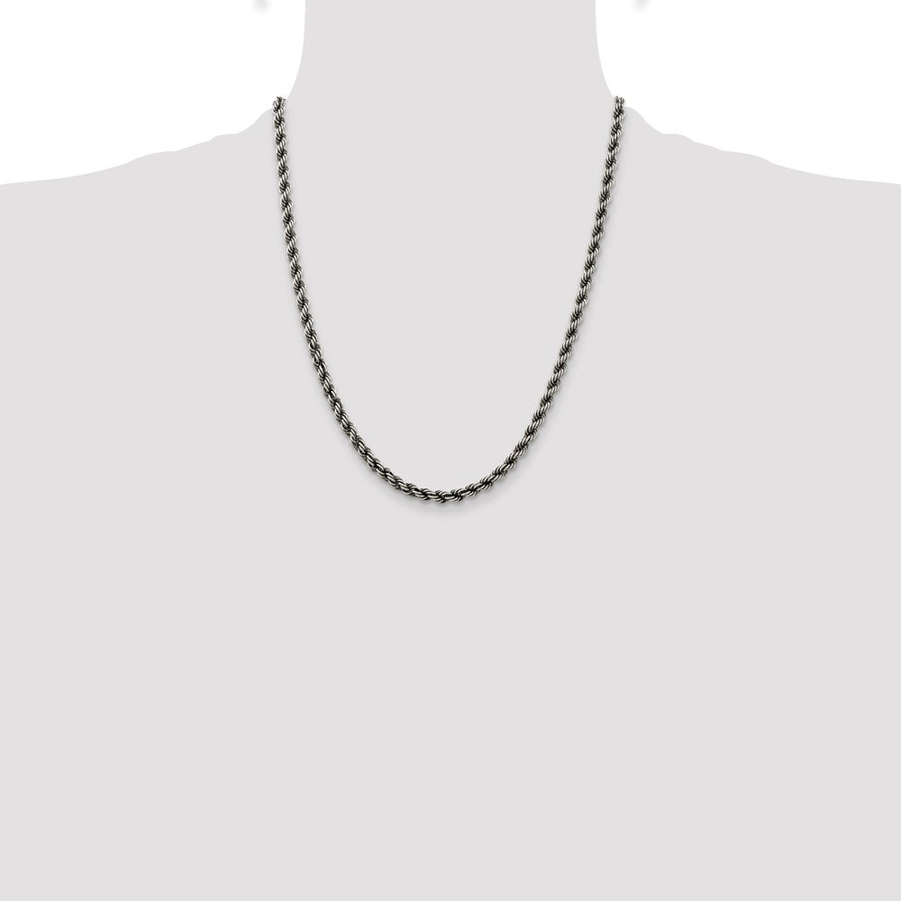 Sterling Silver Ruthenium-plated 4.5mm Rope Chain Necklace
