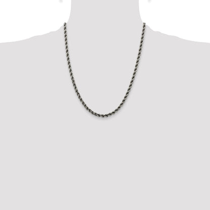 Sterling Silver Ruthenium-plated 4.5mm Rope Chain Necklace