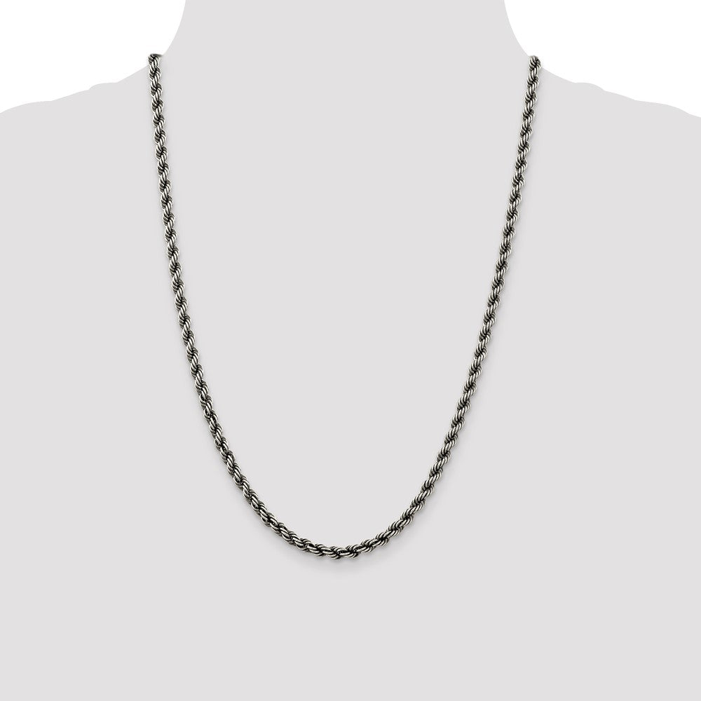 Sterling Silver Ruthenium-plated 4.5mm Rope Chain Necklace