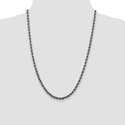 Sterling Silver Ruthenium-plated 4.5mm Rope Chain Necklace