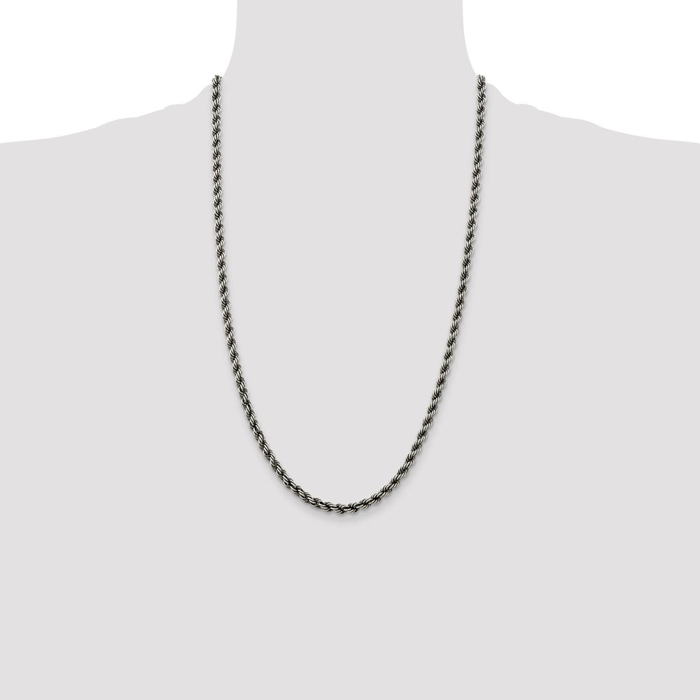 Sterling Silver Ruthenium-plated 4.5mm Rope Chain Necklace