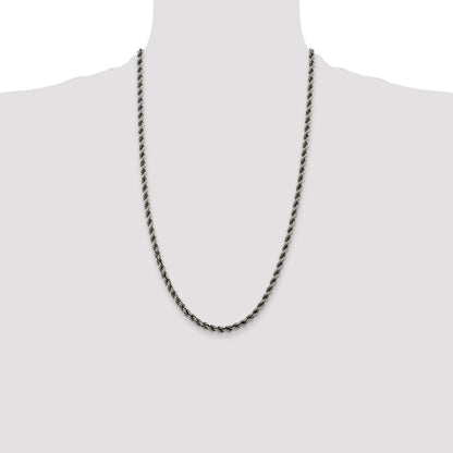 Sterling Silver Ruthenium-plated 4.5mm Rope Chain Necklace
