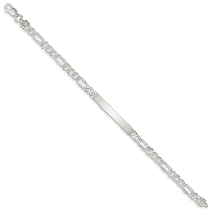 925 Sterling Silver 5mm Figaro Link ID Bracelet 8 inch