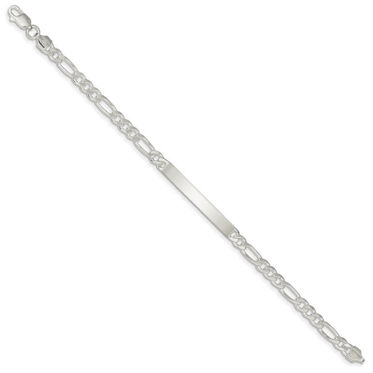 925 Sterling Silver 5mm Figaro Link ID Bracelet 8 inch