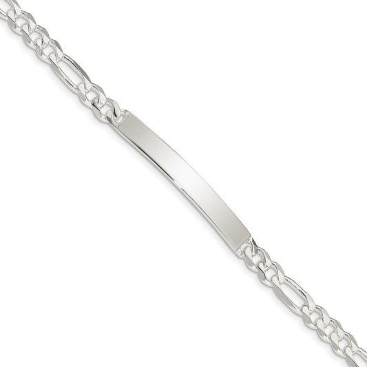 925 Sterling Silver 5mm Figaro Link ID Bracelet 8 inch