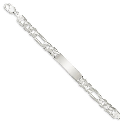 925 Sterling Silver 10mm Figaro Link ID Bracelet 8 inch