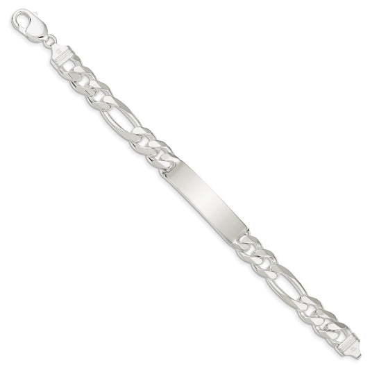 925 Sterling Silver 10mm Figaro Link ID Bracelet 8 inch