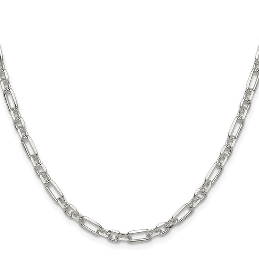 Sterling Silver D/C 4.5mm 3 Short Plus 1 Long Cable Link Chain Necklace