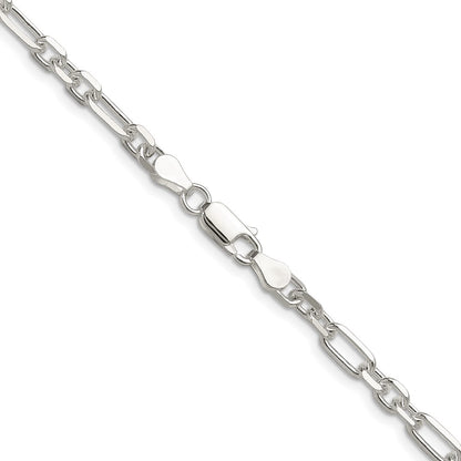 Sterling Silver D/C 4.5mm 3 Short Plus 1 Long Cable Link Chain Necklace
