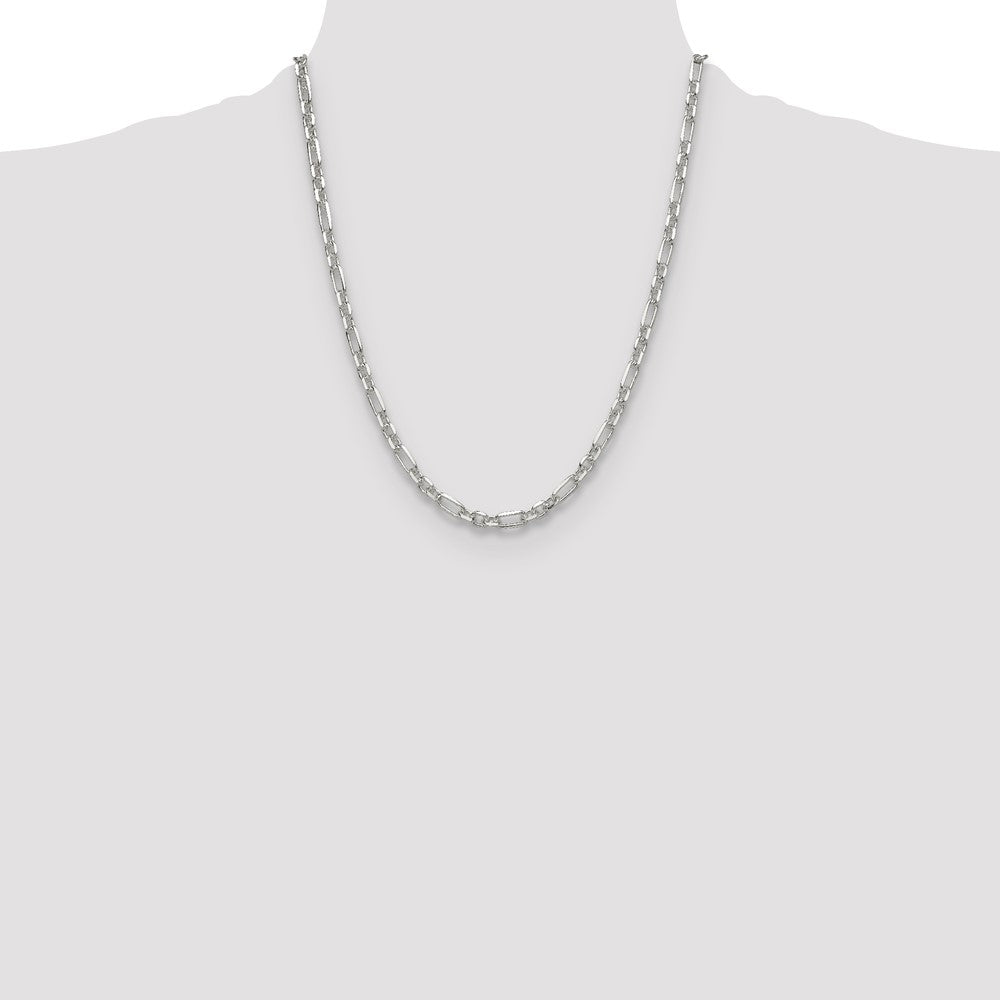 Sterling Silver D/C 4.5mm 3 Short Plus 1 Long Cable Link Chain Necklace
