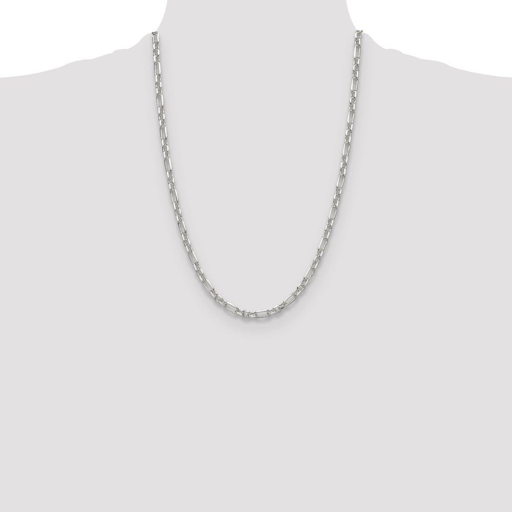 Sterling Silver D/C 4.5mm 3 Short Plus 1 Long Cable Link Chain Necklace