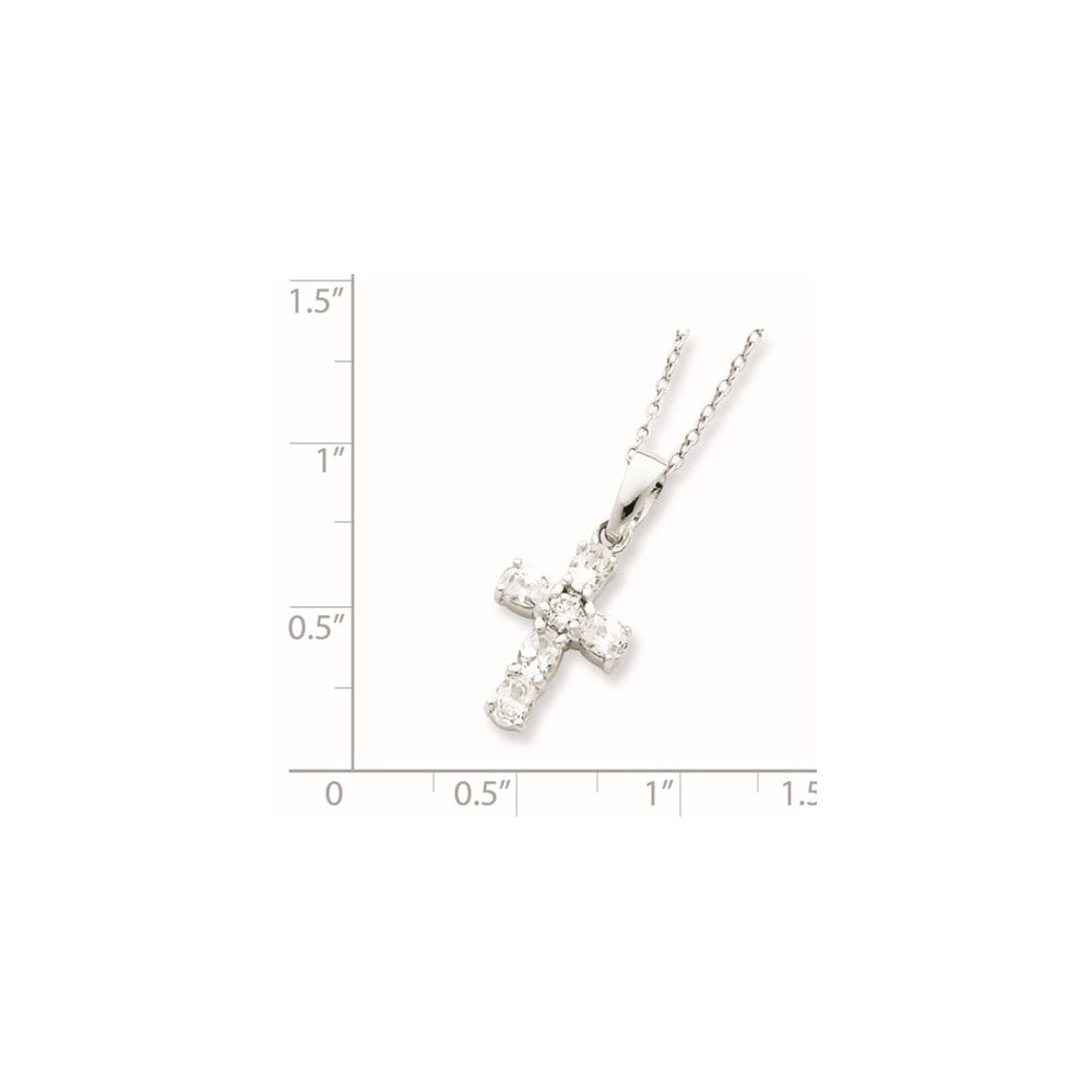 Sterling Silver Cubic Zirconia Cross Box Chain Necklace 16"