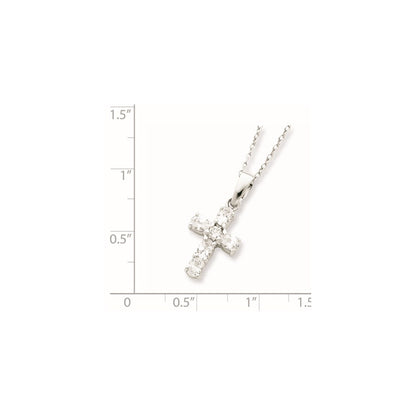 Sterling Silver Cubic Zirconia Cross Box Chain Necklace 16"