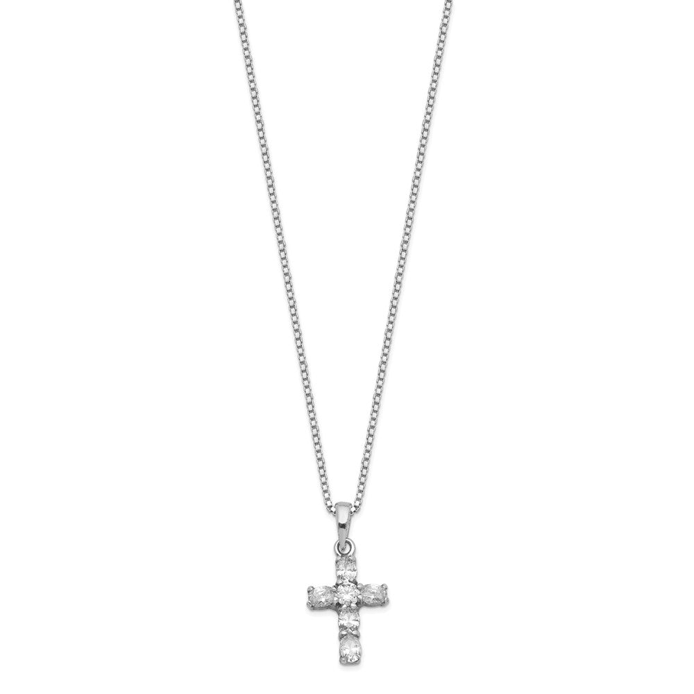 Sterling Silver Cubic Zirconia Cross Box Chain Necklace 16"