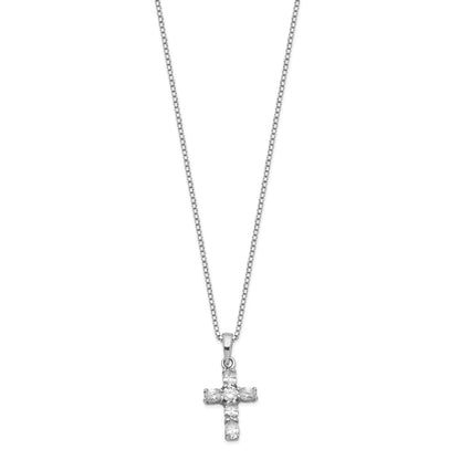Sterling Silver Cubic Zirconia Cross Box Chain Necklace 16"