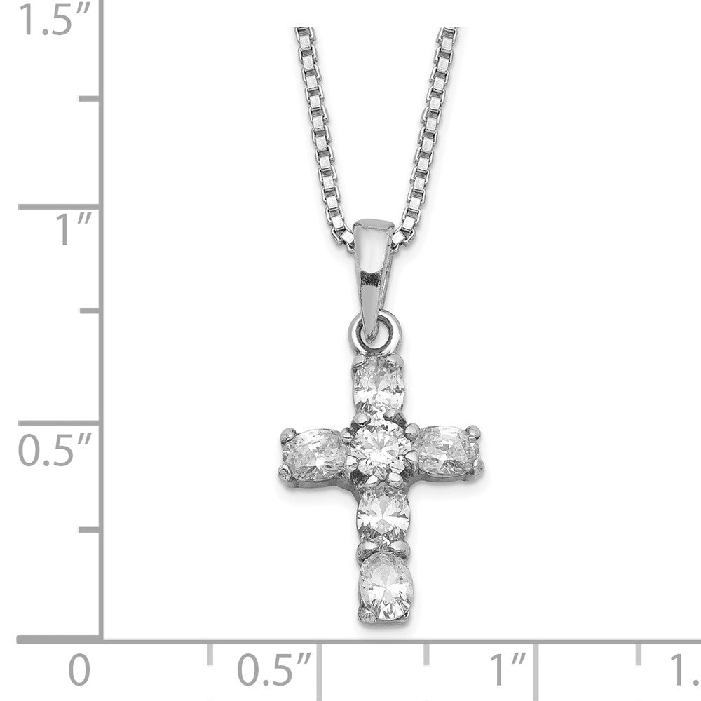 Sterling Silver Cubic Zirconia Cross Box Chain Necklace 16"