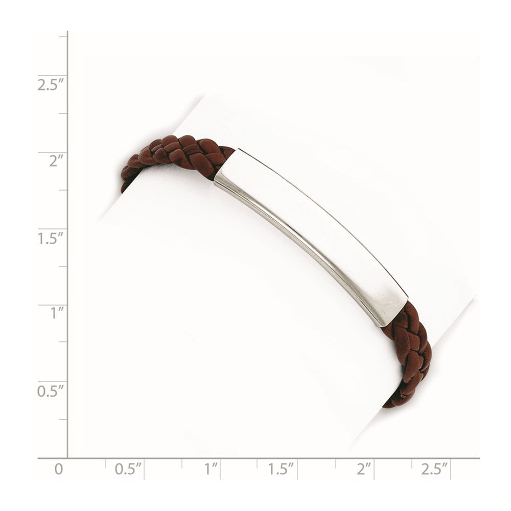 925 Sterling Silver 5mm Rhodium-plated Brown Braided Leather Bracelet 7 inch