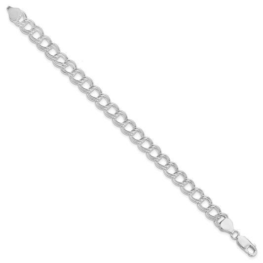 925 Sterling Rhodium-plated Solid Double Link Charm Bracelet 8 inch