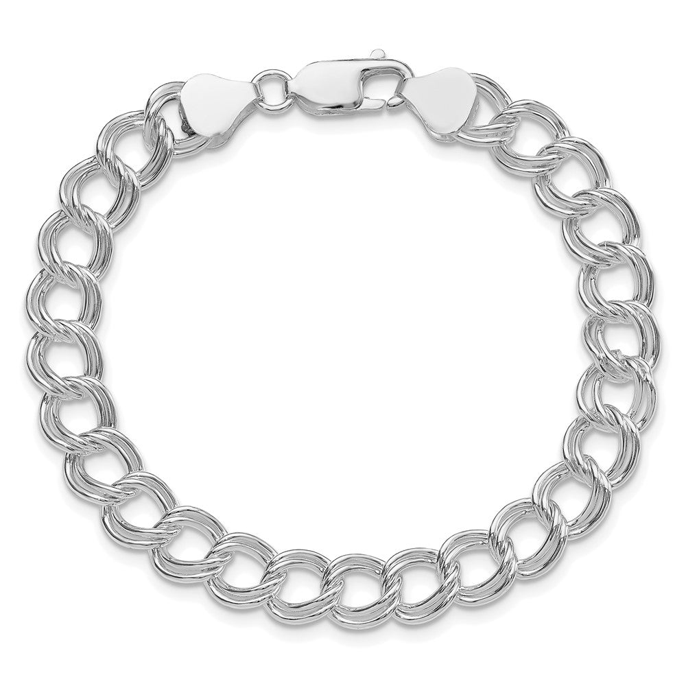 925 Sterling Rhodium-plated Solid Double Link Charm Bracelet 8 inch