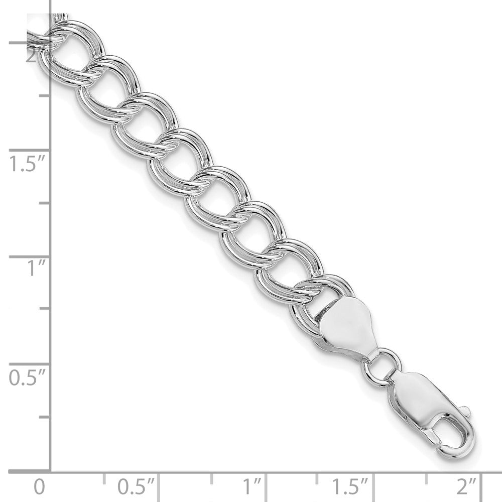 925 Sterling Rhodium-plated Solid Double Link Charm Bracelet 8 inch