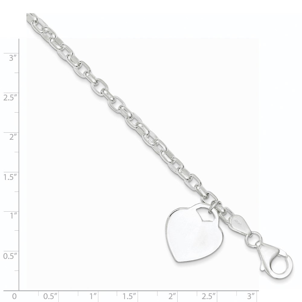 925 Sterling Silver 1.9mm Engraveable Heart Charm Bracelet 8.5 inch