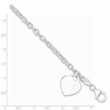 925 Sterling Silver 1.9mm Engraveable Heart Charm Bracelet 8.5 inch