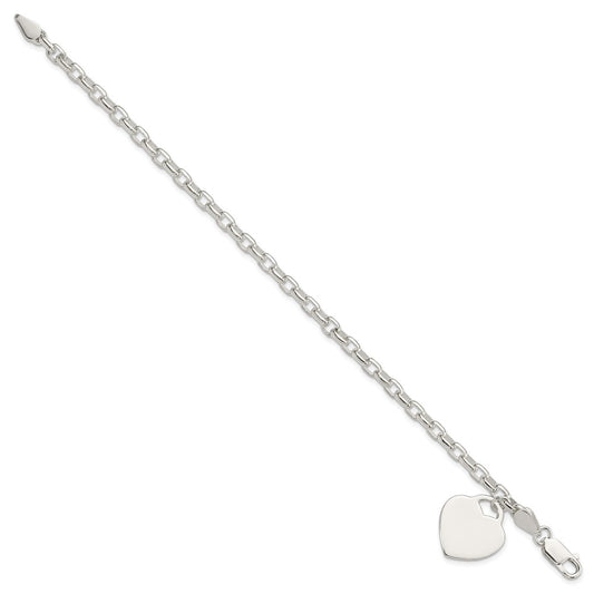 925 Sterling Silver 1.9mm Engraveable Heart Charm Bracelet 8.5 inch
