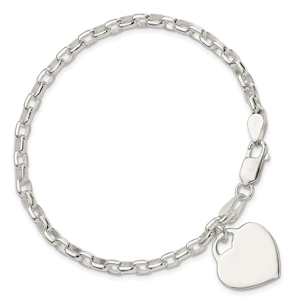 925 Sterling Silver 1.9mm Engraveable Heart Charm Bracelet 8.5 inch