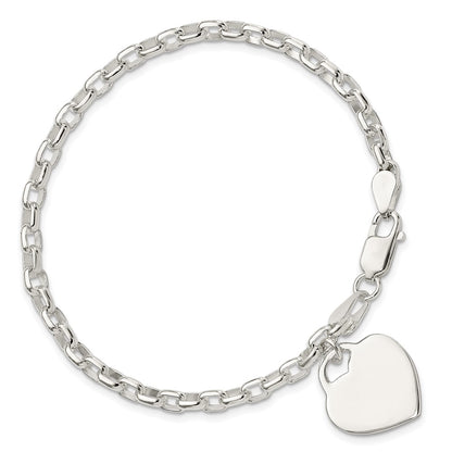 925 Sterling Silver 1.9mm Engraveable Heart Charm Bracelet 8.5 inch