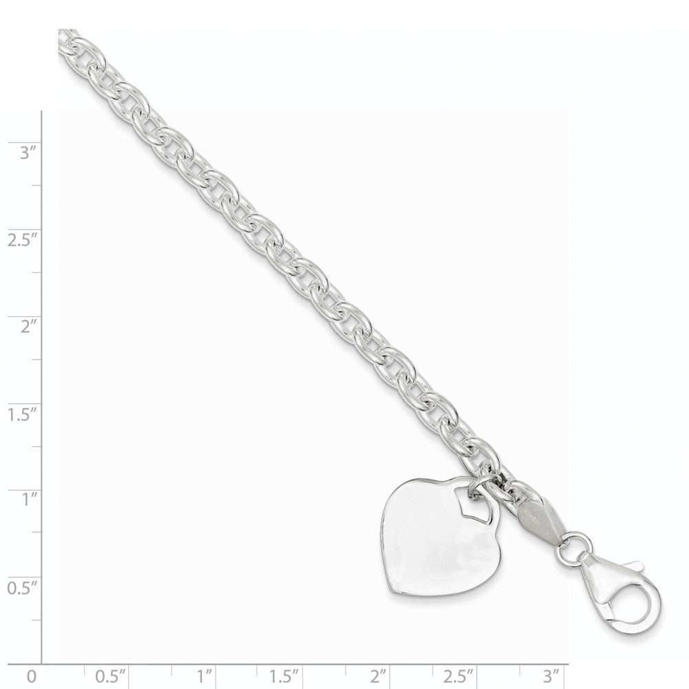 925 Sterling Silver 1.5mm Engraveable Heart Charm Bracelet 8.5 inch