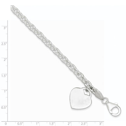 925 Sterling Silver 1.5mm Engraveable Heart Charm Bracelet 8.5 inch