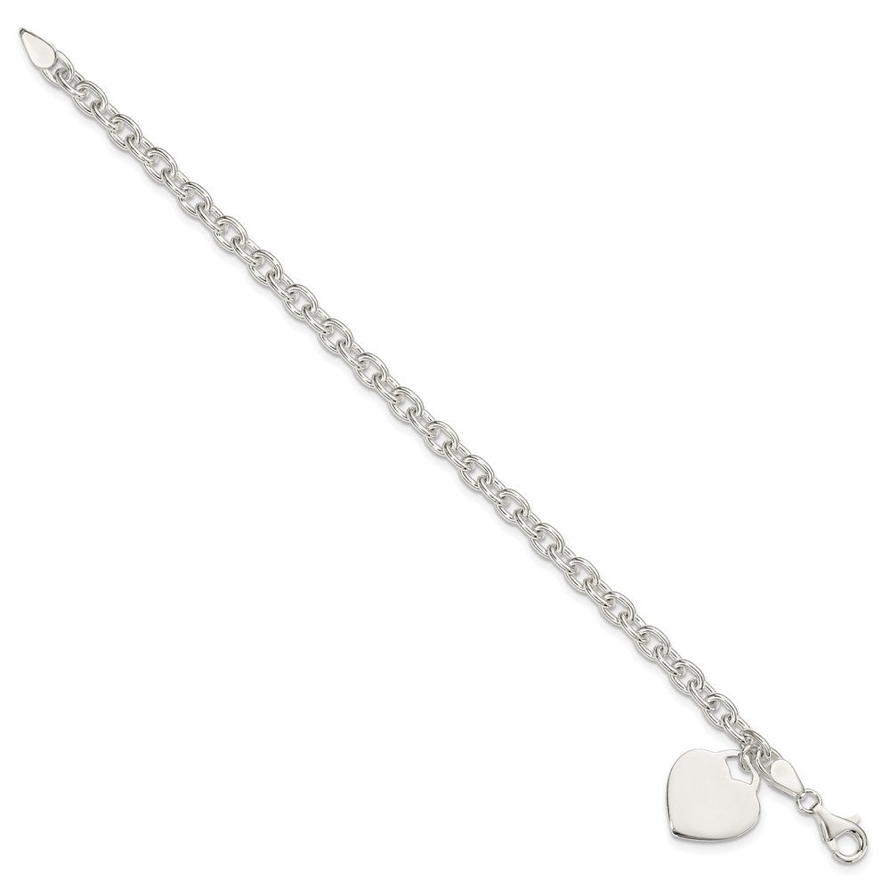 925 Sterling Silver 1.5mm Engraveable Heart Charm Bracelet 8.5 inch