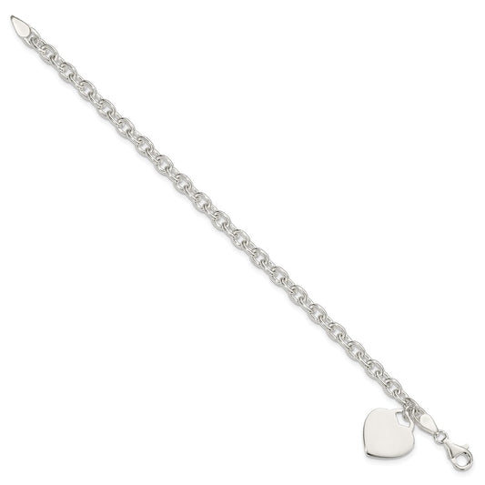 925 Sterling Silver 1.5mm Engraveable Heart Charm Bracelet 8.5 inch