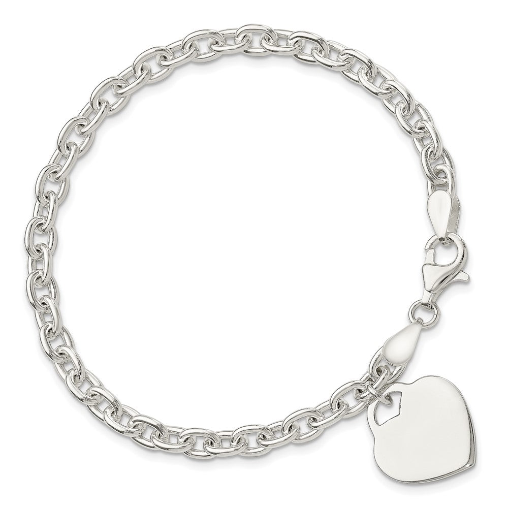 925 Sterling Silver 1.5mm Engraveable Heart Charm Bracelet 8.5 inch