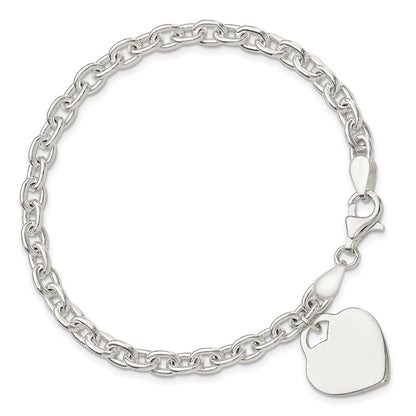 925 Sterling Silver 1.5mm Engraveable Heart Charm Bracelet 8.5 inch